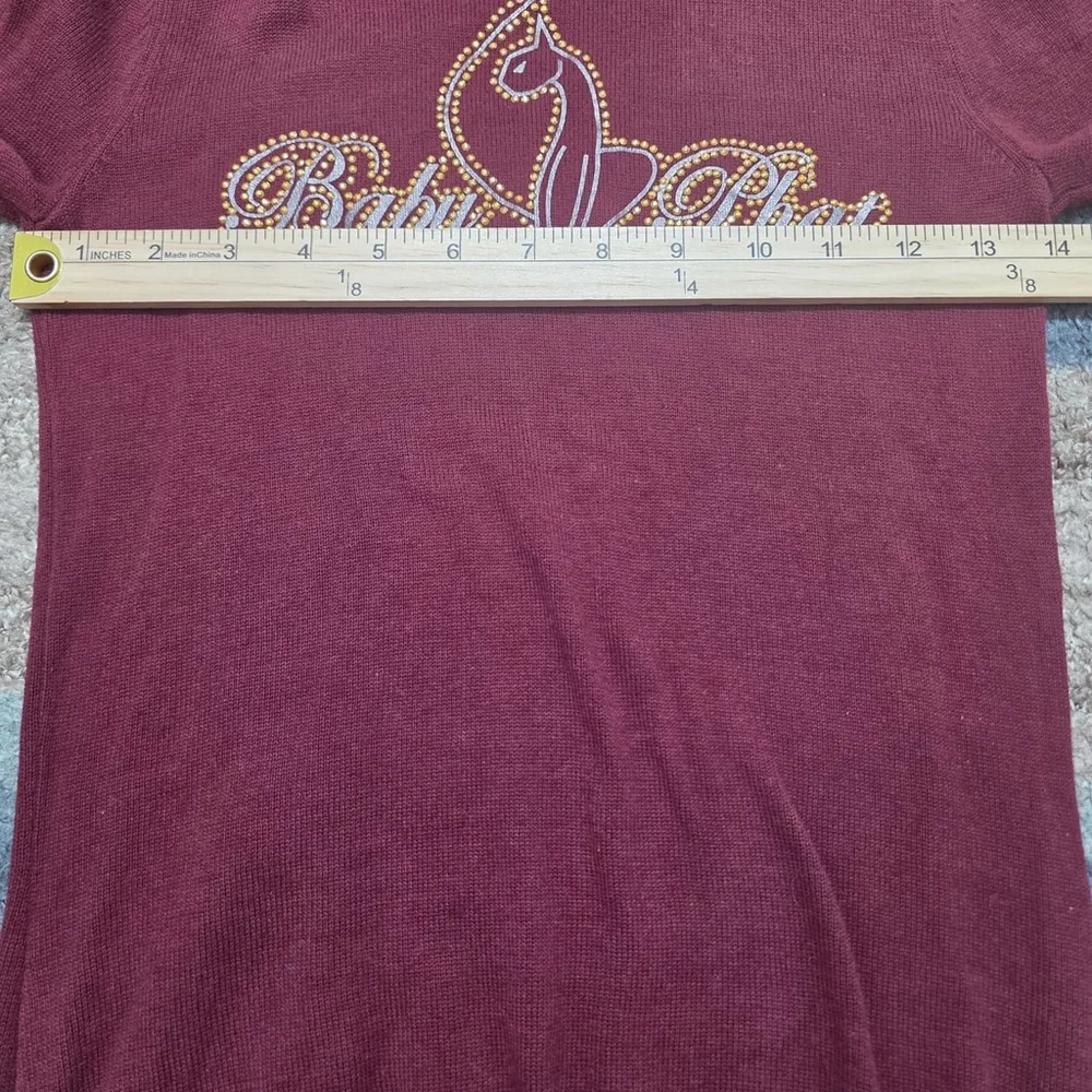 Baby Phat Sweater With High Neck Fitted Sleeves Burgundy Red Good Graphic Size S - Picture 8 of 8